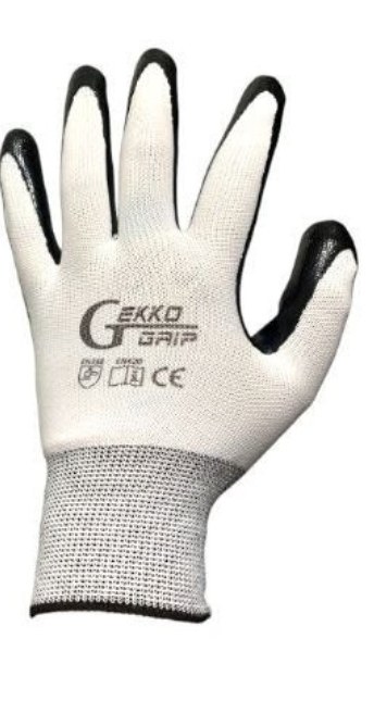 Sarung tangan kerja Sarung Tangan Gekko Grip Nitrile Putih Hitam